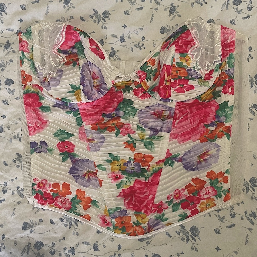 Vintage Christian Dior Colorful White Floral Corset/Bustier